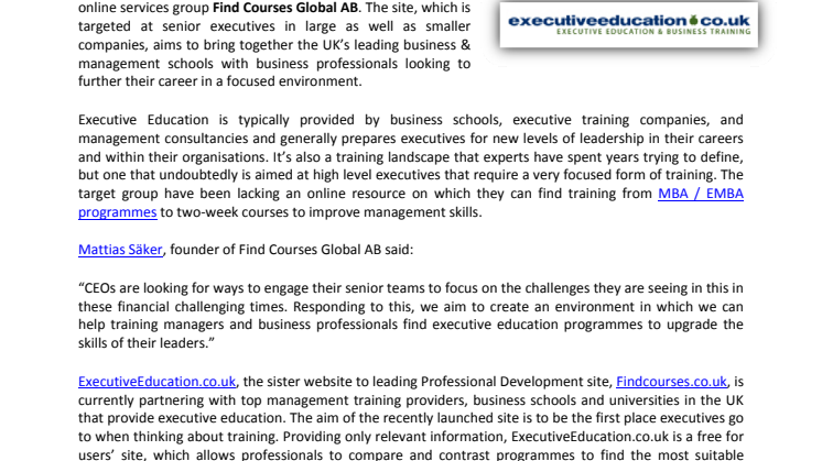 ExecutiveEducation.co.uk Launched To Help Senior Executives Find Training