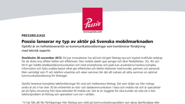 Possio lanserar ny typ av aktör på Svenska mobilmarknaden