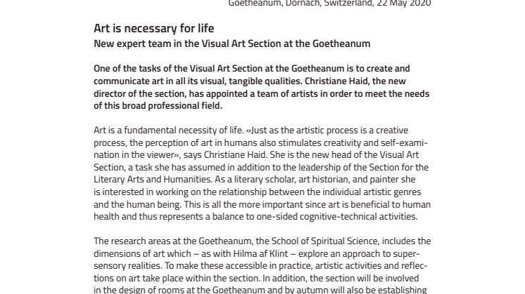 Art is necessary for life: New expert team in the Visual Art Section at the Goetheanum