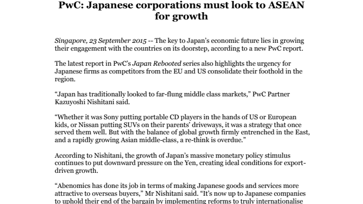 PwC: Japanese corporations must look to ASEAN for growth