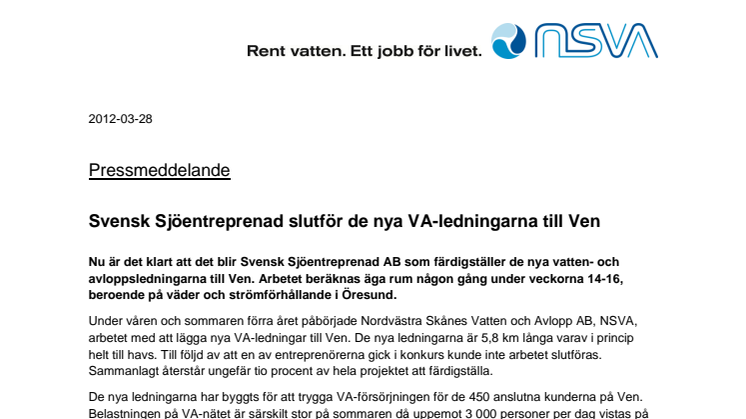 Svensk Sjöentreprenad slutför de nya VA-ledningarna till Ven