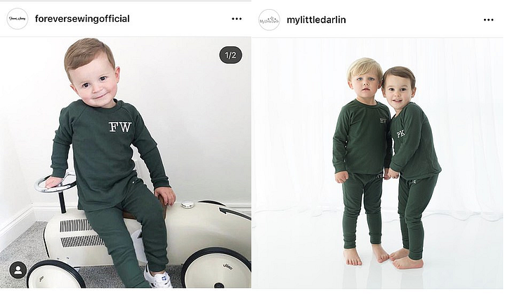 A side-by-side comparison of the designs by the small business, Forever Sewing (left), and Sam Faiers' new fashion line, My Little Darlin (right). Picture from Daily Mail.