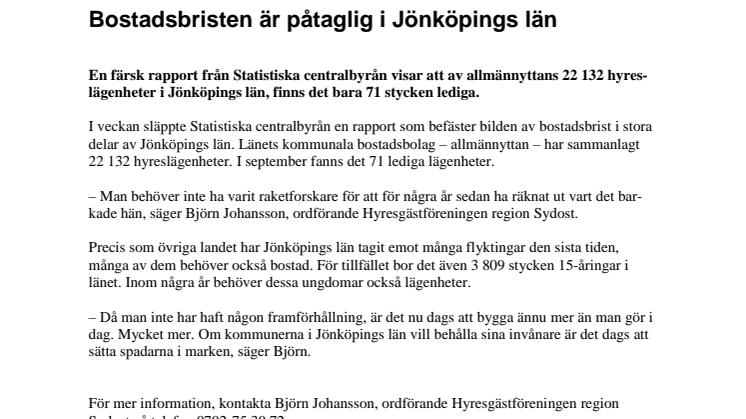Bostadsbristen är påtaglig i Jönköpings län