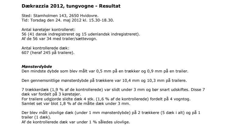 Dækrazzia lastvogne resultat - maj 2012