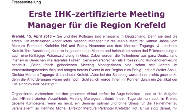Erste IHK-zertifizierte Meeting Manager für die Region Krefeld