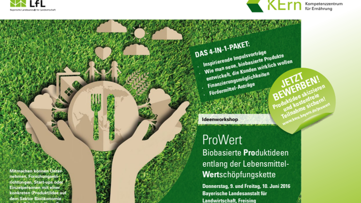 Programm und Booklet "Ideenworkshop Pro Wert - Biobasierte Produktideen entlang der Lebensmittel-Wertschöpfungskette"
