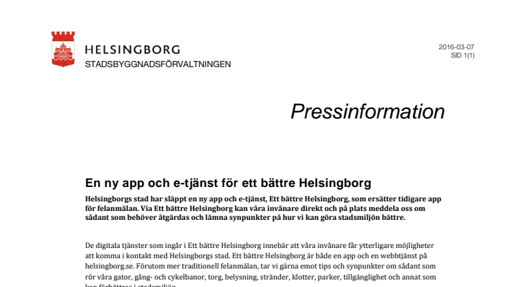 ​En ny app och e-tjänst för ett bättre Helsingborg