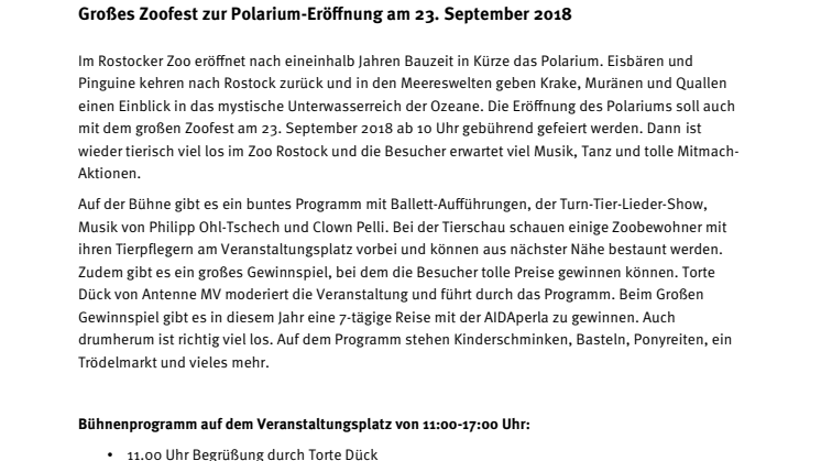 Großes Zoofest zur Polarium-Eröffnung am 23. September 2018