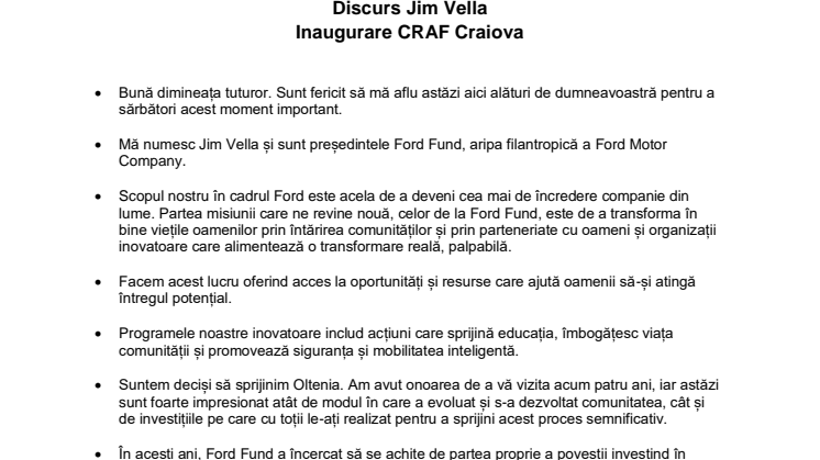 Media Info. Discursul lui Jim Vella de la inaugurarea CRAF Craiova