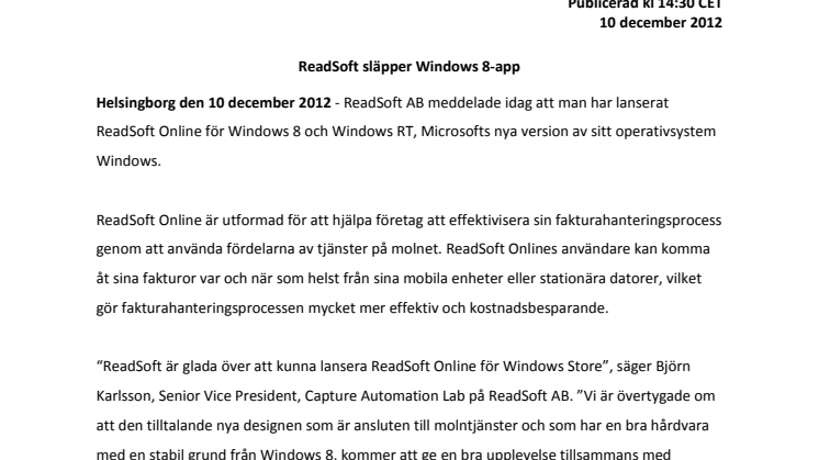 ReadSoft släpper Windows 8-app