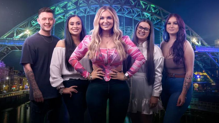 The cast of Angels of the North series 4: (L-R) Shane, Jade, Sammyjo, Molly, Lauren. Credit: BBC