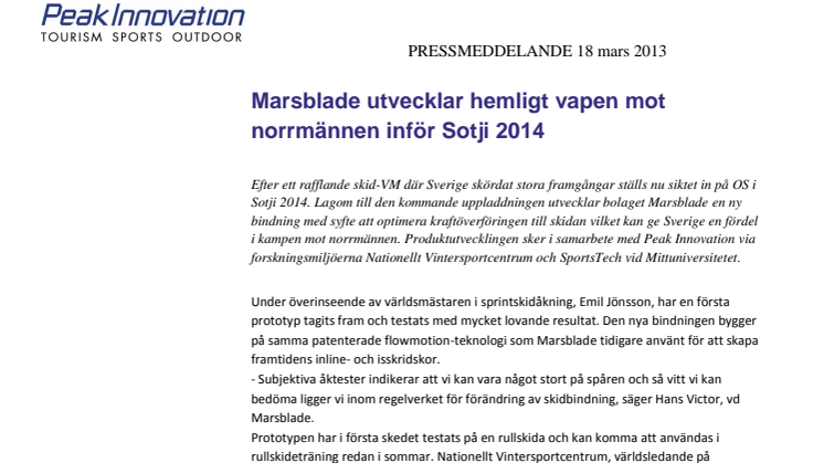 Marsblade utvecklar hemligt vapen mot norrmännen inför Sotji 2014