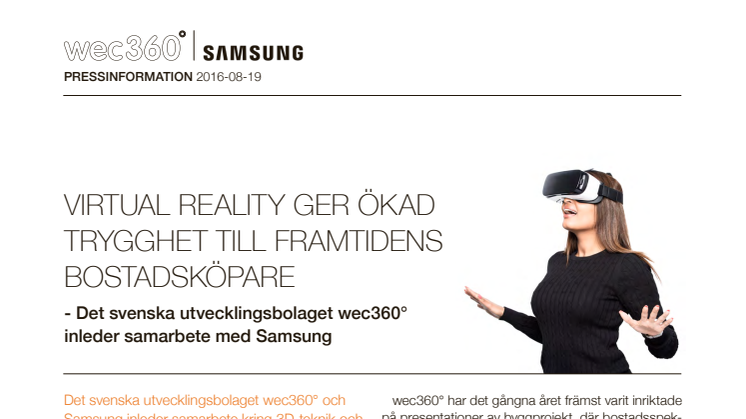 Svenska utvecklingsbolaget wec360° inleder samarbete med Samsung