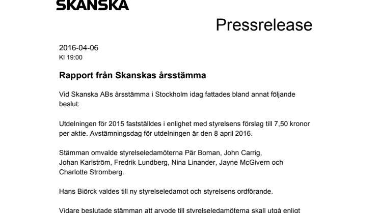 Rapport från Skanskas årsstämma