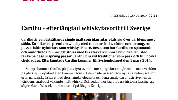 Cardhu - efterlängtad whiskyfavorit till Sverige