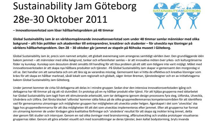 Sustainability Jam Göteborg28e-30 Oktober 2011
