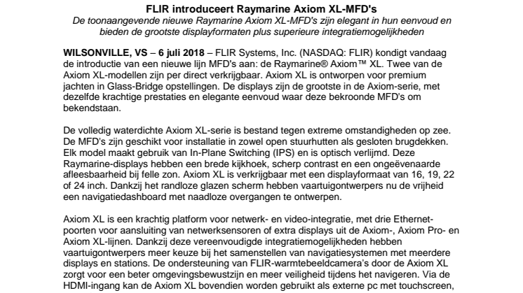 Raymarine: FLIR introduceert Raymarine Axiom XL-MFD's