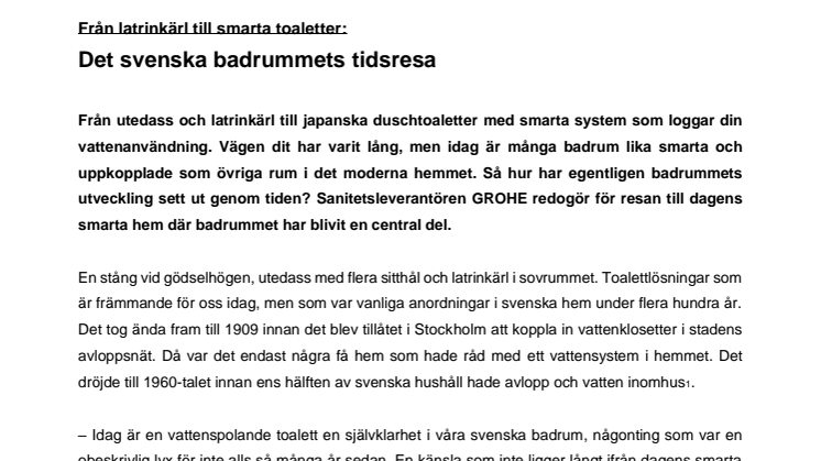 Från latrinkärl till smarta toaletter: Det svenska badrummets tidsresa 