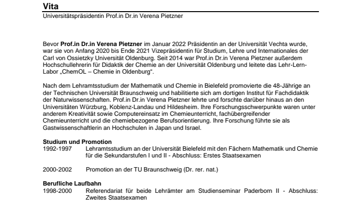 Vita | Prof.in Dr.in Verena Pietzner