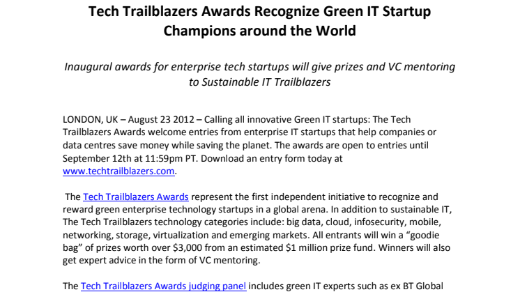 Tech Trailblazers Awards Recognize Green IT Startup Champions around the World