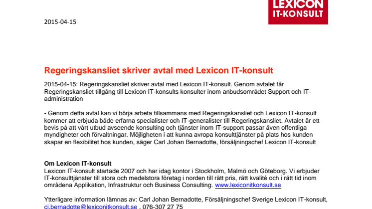 Regeringskansliet skriver avtal med Lexicon IT-konsult 