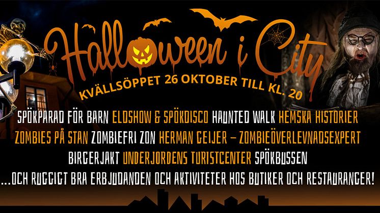 Zombieöverlevandsexpert, Hemska Historier och Spökparad - den 26 oktober är det dags för stadskärnans kusligaste event – Halloween i City  