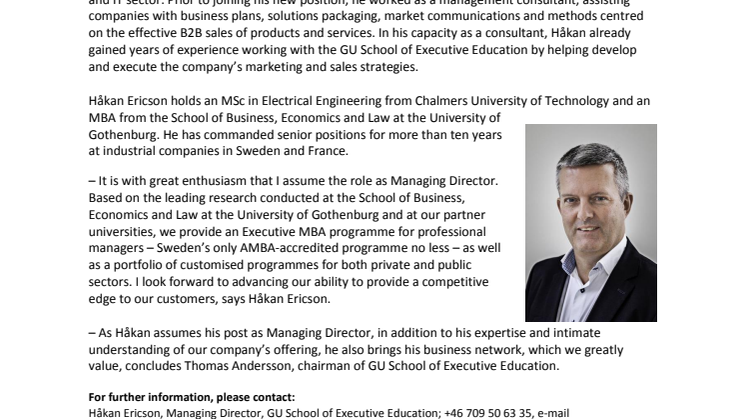 New Managing Director for GU School of Executive Education