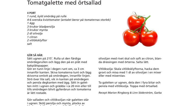 Recept med svenska tomater av Garba on tour, pressträff 16 maj 2018