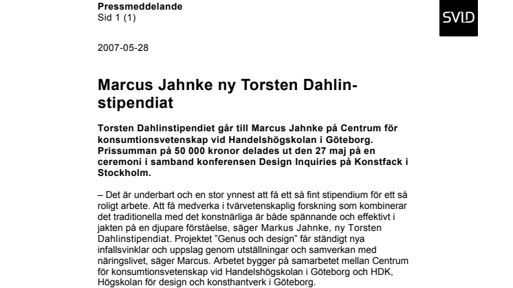 Marcus Jahnke ny Torsten Dahlin-stipendiat