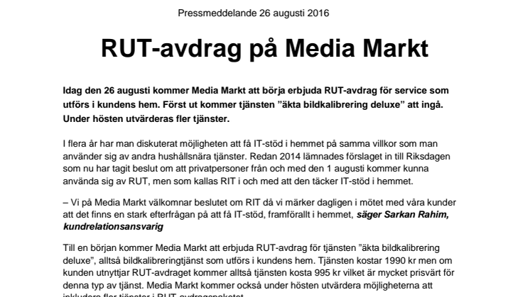 RUT-avdrag på Media Markt 