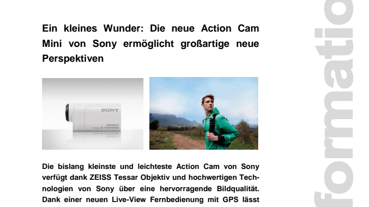 Pressemitteilung "Ein kleines Wunder: Die neue Action Cam Mini von Sony ermöglicht großartige neue Perspektiven"