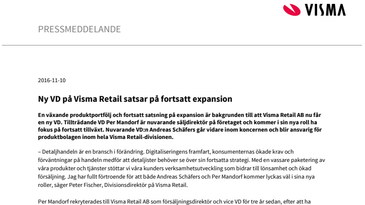 Ny VD på Visma Retail satsar på fortsatt expansion