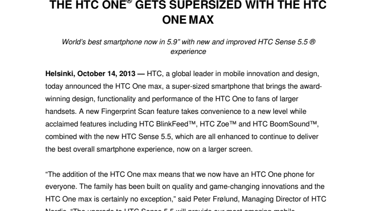 THE HTC ONE GETS SUPERSIZED WITH THE HTC ONE MAX