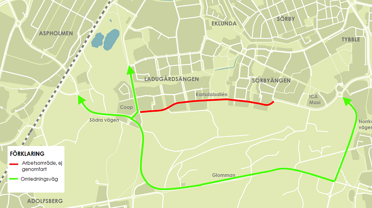 Måndag 4 juni stänger vi av för att bygga klart Karlsdalsallén