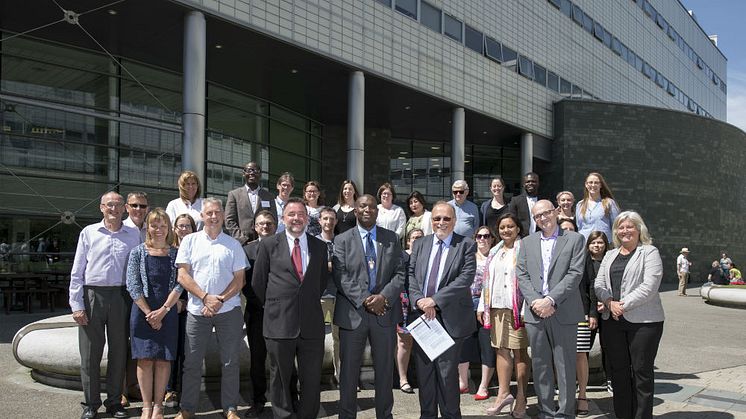 Professor Martin Evison with Alfredo Walker, Jon Maskill, Jeffrey Keeble and delegates