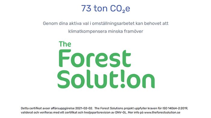 Bara under januari månad har vi bundit 73 ton CO2 för en av våra kunder.