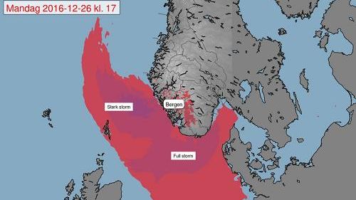 Varsler ekstremværet "Urd":  Mandag ettermiddag vil et stormsenter gi ekstreme værforhold på Vestlandet sør for Stad, og etterhvert Østafjellsi følge ​Meteorologisk institutt. Foto: MET.no