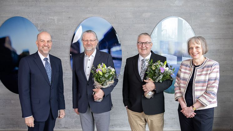 Von links Mikael Hannus, Marcus-Wallenberg-Stiftung, Herbert Sixta, Aalto-Universität, Ilkka Kilpeläinen, Universität Helsinki und Johanna Buchert, Marcus-Wallenberg-Stiftung.