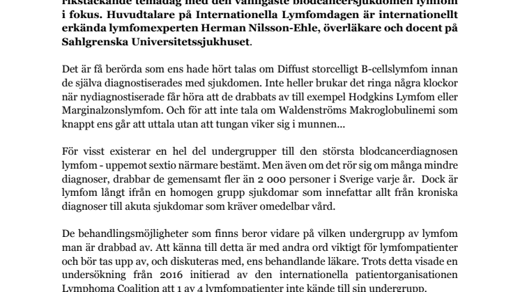 Blodcancerförbundet slår på stort i samband med Internationella Lymfomdagen