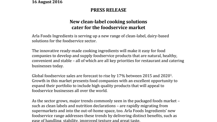 New clean-label cooking solutions cater for the foodservice market