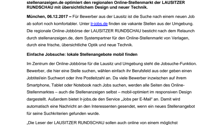 Jobs aus der Lausitz: neu zu finden unter lr-jobs.de