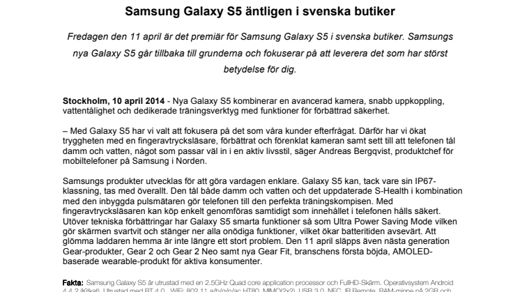 Samsung Galaxy S5 äntligen i svenska butiker