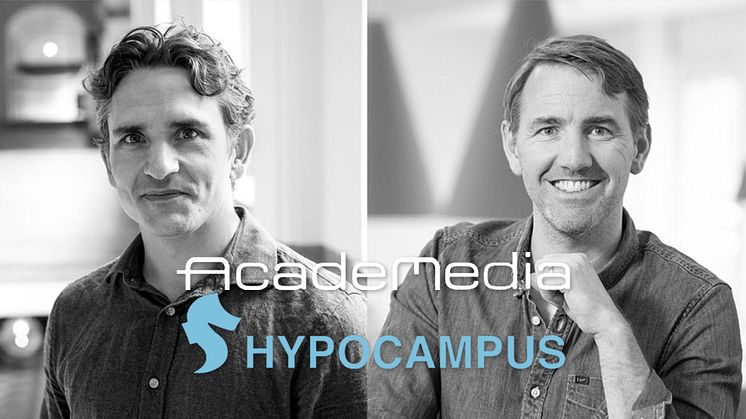 På fotot från vänster: Hampus Ivert, VD och medgrundare i Hypocampus, tillsammans med Anders Haesert, chef för AcadeMedia Edtech.