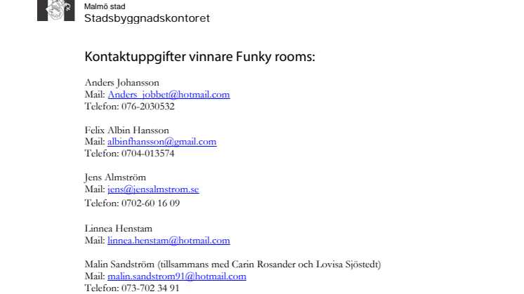 Funky rooms kontaktuppgifter vinnare