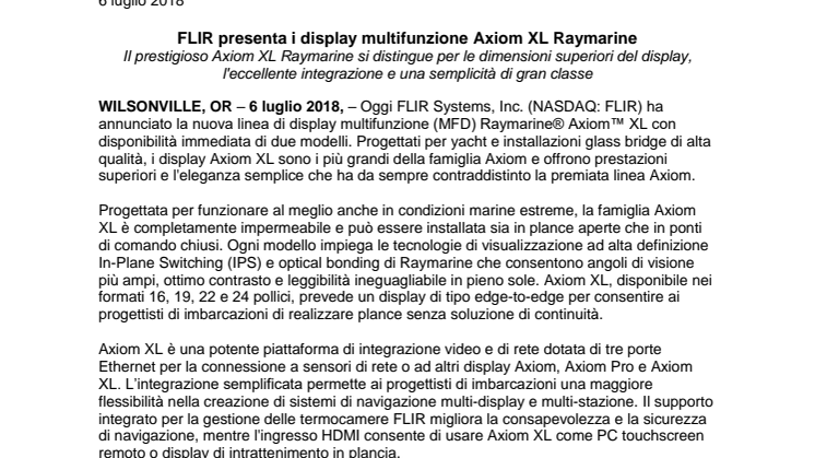 Raymarine: FLIR presenta i display multifunzione Axiom XL Raymarine