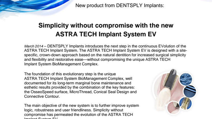 Simplicity without compromise with the new ASTRA TECH Implant System EV