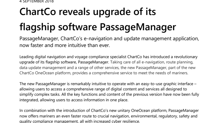 ChartCo reveals upgrade of its  flagship software PassageManager