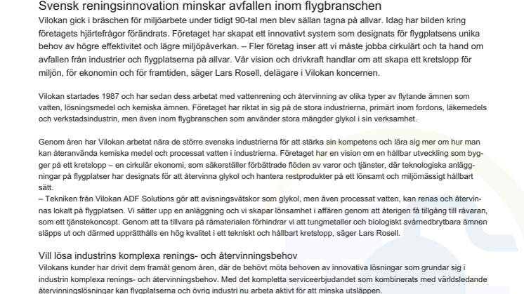 Svensk reningsinnovation minskar avfallen inom flygbranschen.