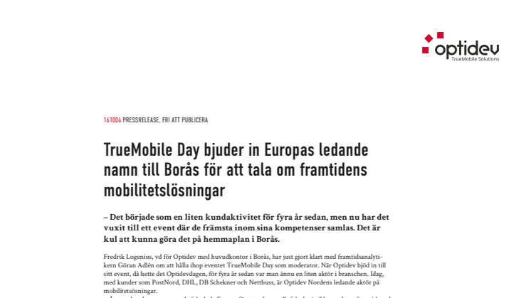 TrueMobile Day bjuder in Europas ledande namn till Borås för att tala om framtidens mobilitetslösningar