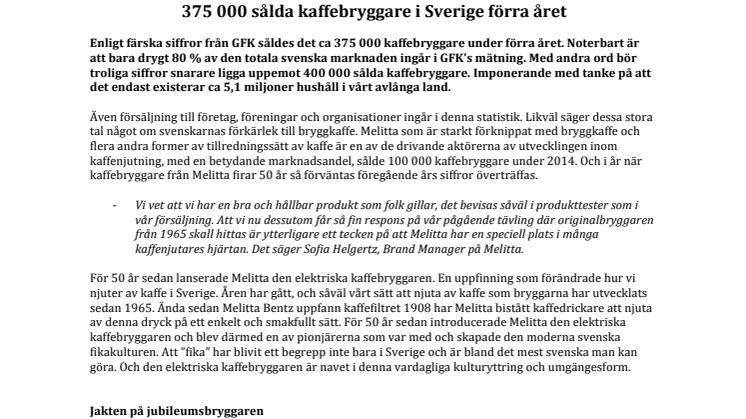 375 000 sålda kaffebryggare i Sverige förra året